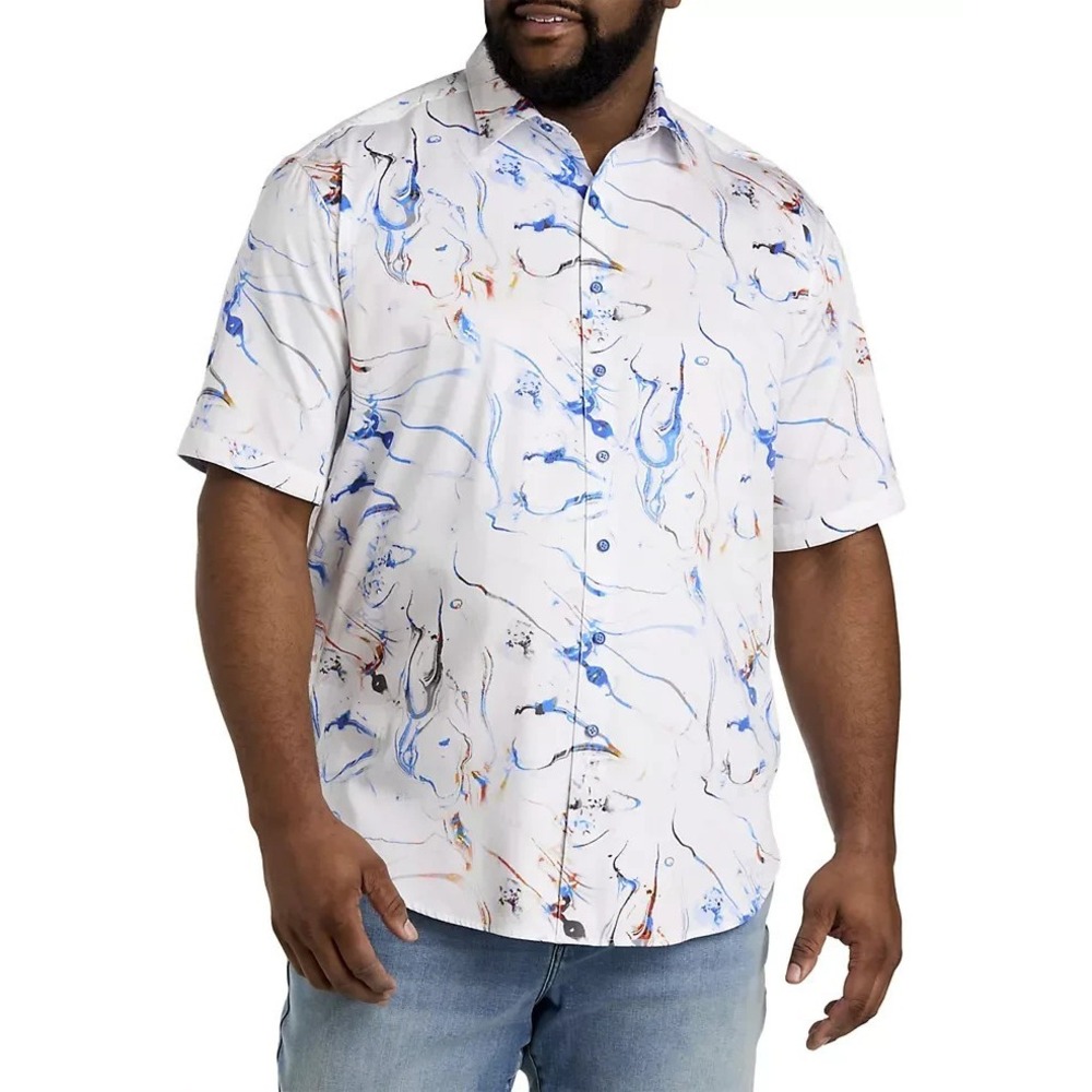 Robert Graham Calhoun Sport Shirt Men's 1XL White Abstract Marble Print